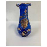 Bohemian Czech cobalt blue glass vase. 9' h
