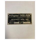 Jeoffroy Mfg chisel plow tag