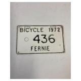 1972 Fernie Bicycle License plate