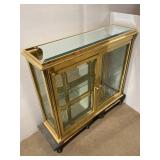 Glass & brass Curio Cabinet, w light.top is broken