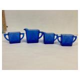 Cobalt blue depression glass cream and sugars