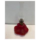 Miniature Red Satin glass oil lamp