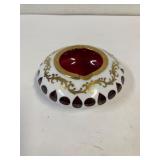 Bohemian cut  glass hand painted ash tray