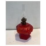 Miniature red satin oil lamp