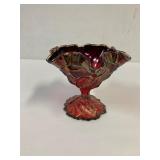 Imperial glass ruby ancanthus leaf compote