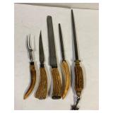 Antler handled Fork. Knives. Sharpening steels