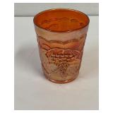 Marigold carnival glass grape pattern tumbler