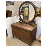 Antique Dresser, Beveled Mirror, Wood Castors