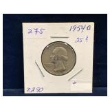 1954 D - USA Washington Silver 25 Cent Piece