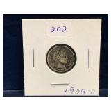 1909 D - USA Barber Silver 10 Cent Piece