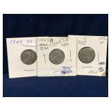 1943, 43D, 43S USA Lincoln Wheat Ears Zinc Pennies