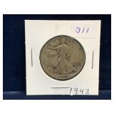 1943 - USA Liberty Walking Silver 50 Cent Piece