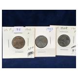 1943, 43D, 43S USA Lincoln Wheat Ears Zinc Pennies