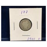 1901 O - USA Barber Silver 10 Cent Piece