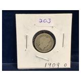 1909 O - USA Barber Silver 10 Cent Piece