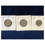 1952 D, 53, D, 55 D - USA Jefferson Nickels