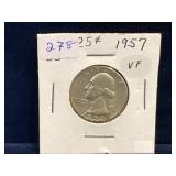 1957 - USA Washington Silver 25 Cent Piece