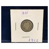 1912 - USA Barber Silver 10 Cent Piece