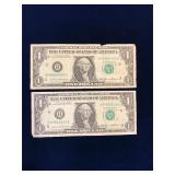 two 1985 USA $1 Bank Notes