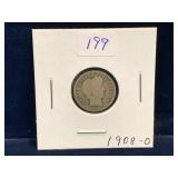 1908 O - USA Barber Silver 10 Cent Piece