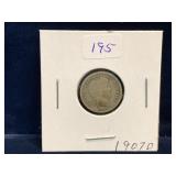 1907 D - USA Barber Silver 10 Cent Piece