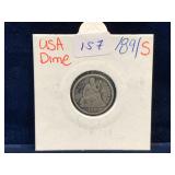 1891 S - USA Liberty Seated Silver 10 Cent Piece
