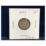 1919 - USA 'Mercury' Silver 10 Cent Piece