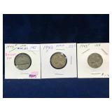 three 1943 P  USA Jefferson Nickels