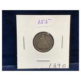 1890 USA Liberty Seated Silver 10 Cent Piece