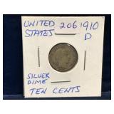1910 D - USA Barber Silver 10 Cent Piece