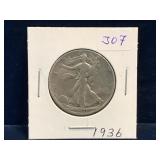 1936 - USA Liberty Walking Silver 50 Cent Piece
