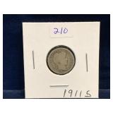 1911 S - USA Barber Silver 10 Cent Piece