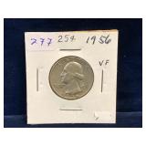 1956 - USA Washington Silver 25 Cent Piece
