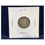 1892 O - USA Barber Silver 10 Cent Piece