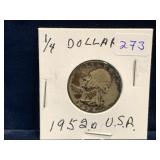 1952 D - USA Washington Silver 25 Cent Piece