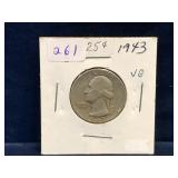 1943 - USA Washington Silver 25 Cent Piece