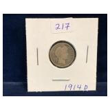 1914 D - USA Barber Silver 10 Cent Piece