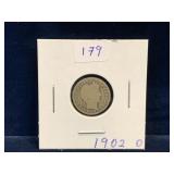 1902 O - USA Barber Silver 10 Cent Piece