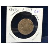 1866 USA 2 Cent Coin ***