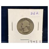 1943 S - USA Washington Silver 25 Cent Piece