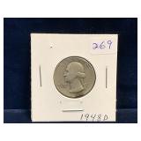 1948 D - USA Washington Silver 25 Cent Piece