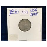 1850 USA Liberty Seated Silver 10 Cent Piece