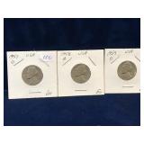 1957 D, 58, D, 59 D - USA Jefferson Nickels