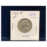 1964 D - USA Washington Silver 25 Cent Piece