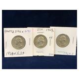 three 1964 D - USA Washington Silver 25 Cent Pcs