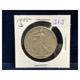 1945 S - USA Liberty Walking Silver 50 Cent Piece