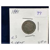 1881 USA Three-Cent Coin