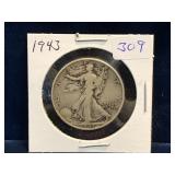 1943 - USA Liberty Walking Silver 50 Cent Piece