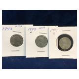 1943, 43D, 43S USA Lincoln Wheat Ears Zinc Pennies