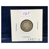 1897 S - USA Barber Silver 10 Cent Piece